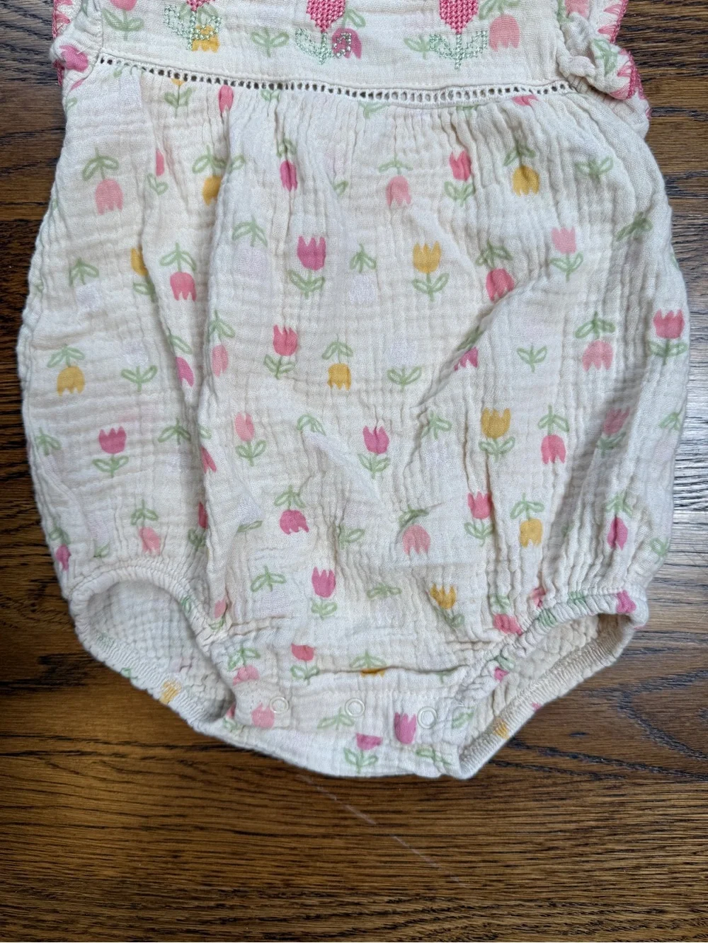 CHICKPEA Organic Baby Girls Floral Tulip Print Muslim Gauze Bubble Romper 3-6 M